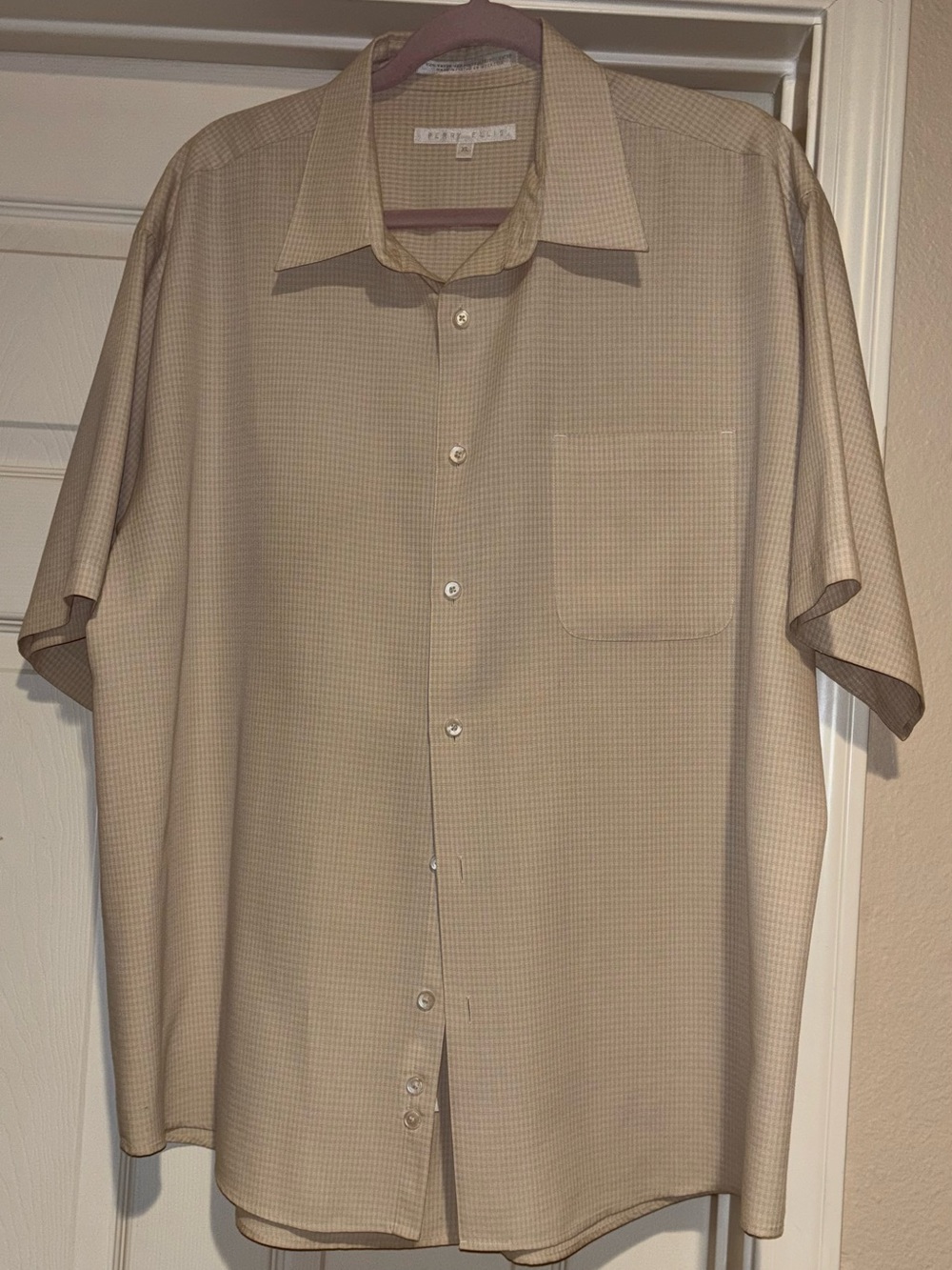 Men's Perry Ellis Short Sleeve Button-Up Shirt in Beige XL